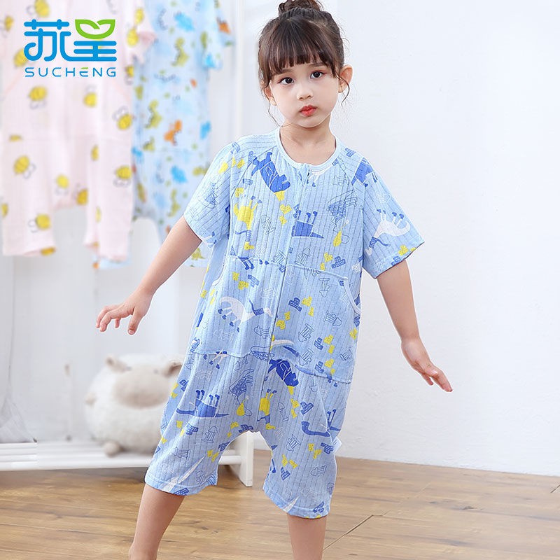 Baby sleeping bag baby thin section one-piece pajamas split leg cotton children's day air-conditioning suit short-sleeved home serviceblxy520.vn