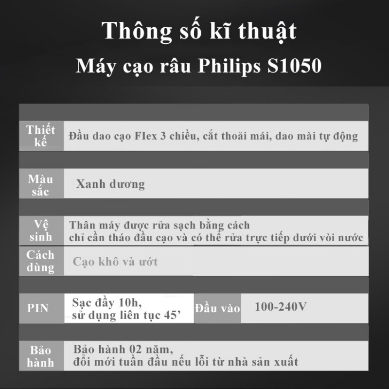 Máy cạo râu Philips khô và ướt 3 lưỡi tự mài đa năng điện S1050 - Bảo hành 24 tháng - khohangcap1_ad