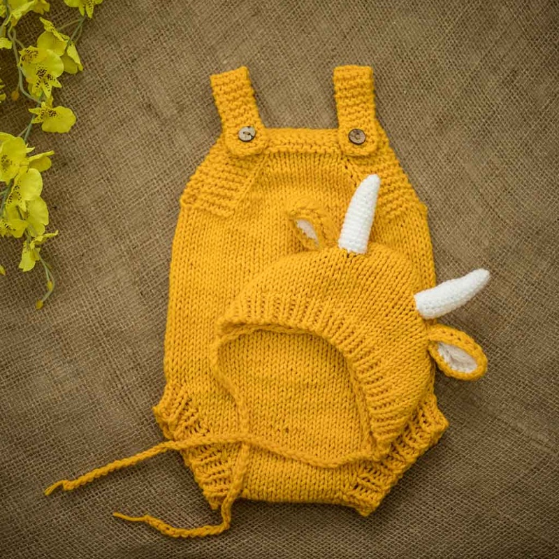 Set 3 Món Đồ Hình Bò Sữa Bằng Vải Dệt Kim Màu Vàng Làm Phụ Kiện Chụp Ảnh Cho Búp Bê