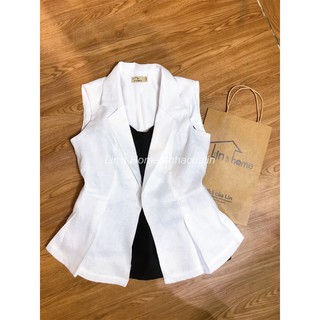 S037 - ÁO VEST LINEN TRẮNG