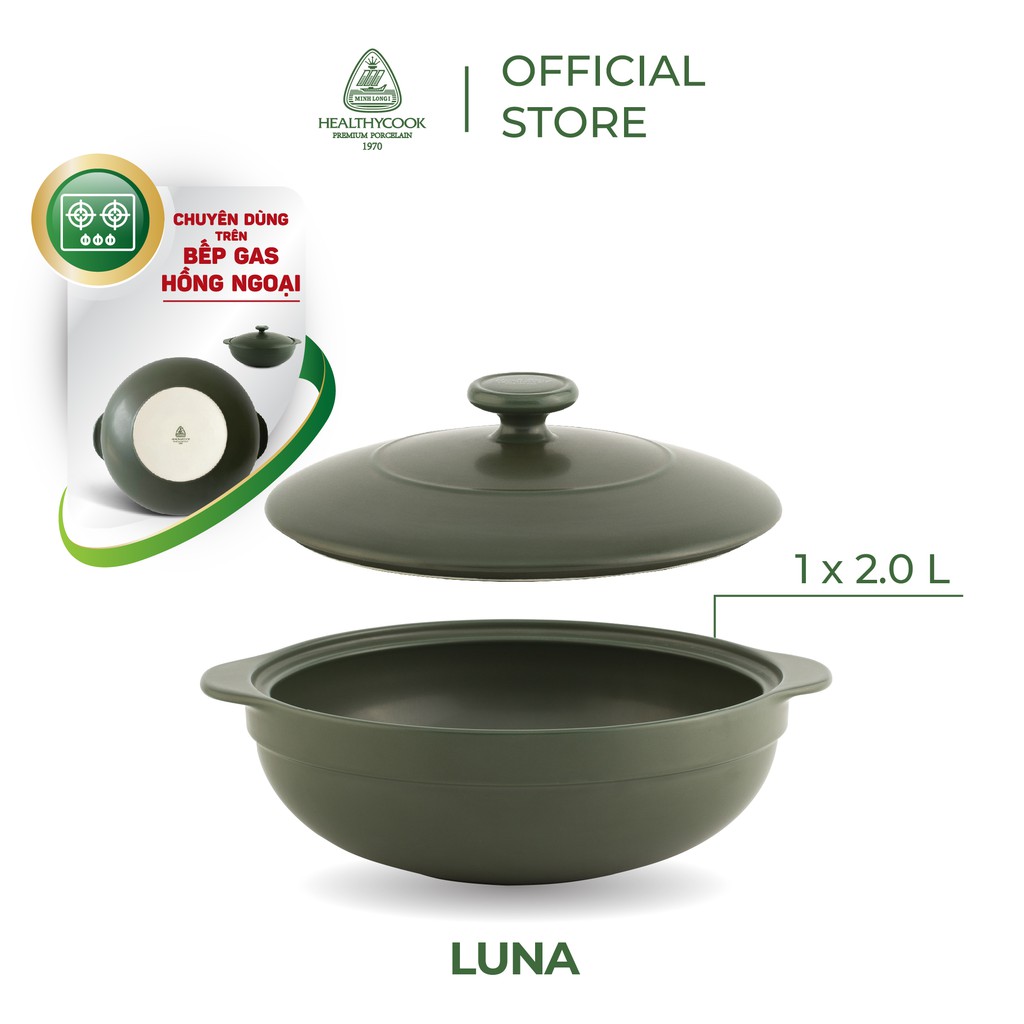 Combo nồi sứ dưỡng sinh Minh Long Luna 2.0L dùng cho bếp gas, vesta 3.0L dùng cho bếp từ (combo 2)