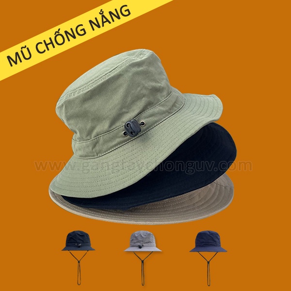 Mũ chống nắng nam nữ chống tia UV phong cách Nhật - Mũ chống nắng đi biển du lịch, đầu bằng, thoáng khí, dây rút gấp gọn