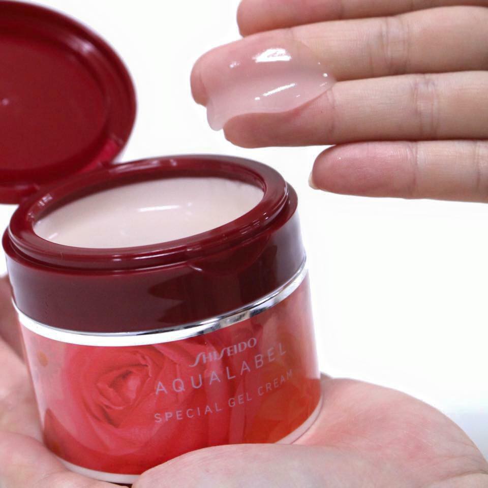 Kem dưỡng 5 trong 1 Shiseido Aqualabel 90g màu đỏ và màu vàng Nhật Bản