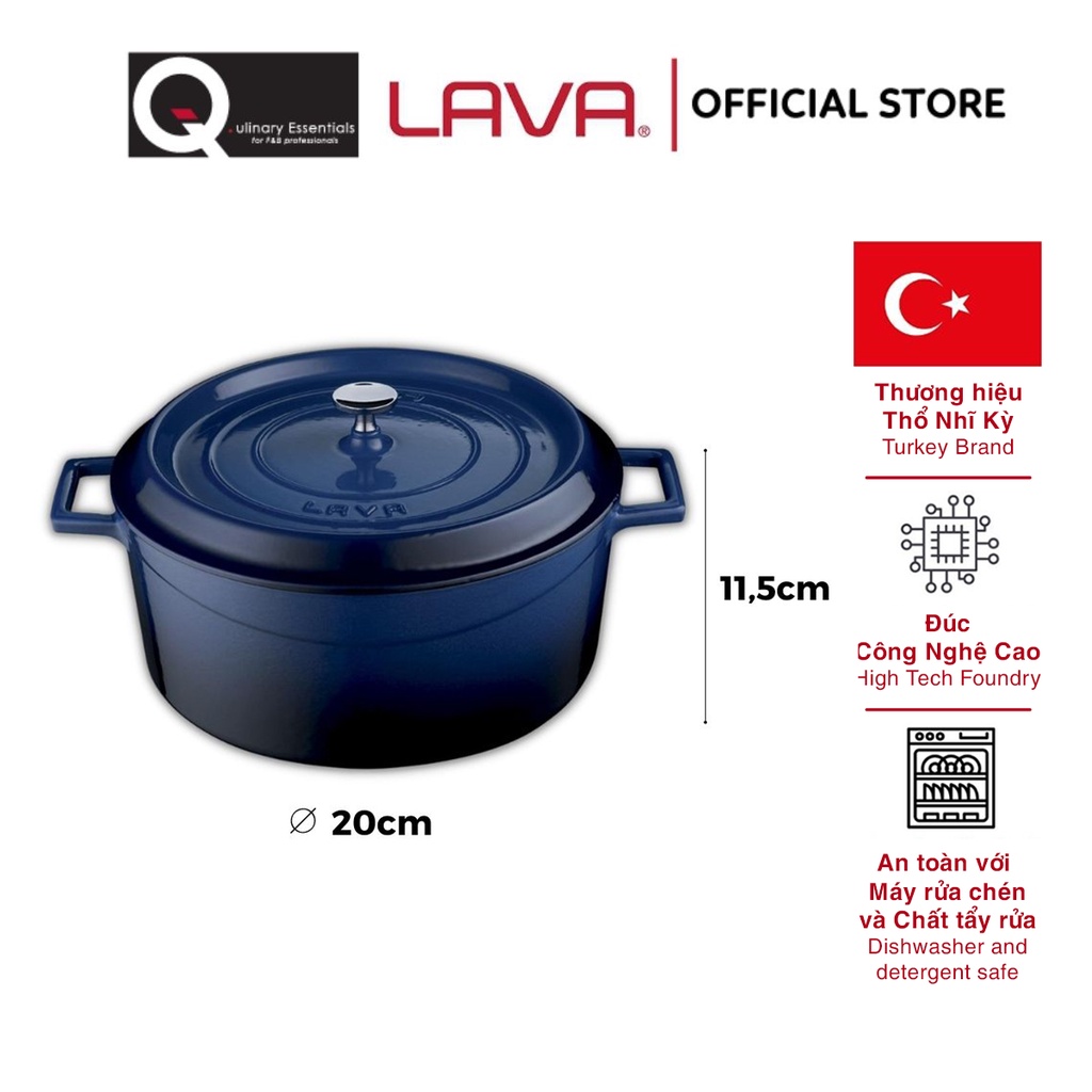 Nồi Gang Lava Round Casserole Đường Kính 20cm, 2.82L