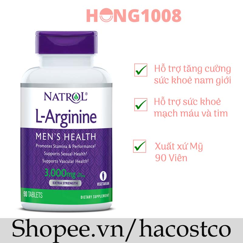 Viên uống Natrol L-Arginine 3000 Mg 90 viên - Mẫu mới không co hộp Hỗ trợ Cải Thiện Sức khỏe 90 viên - l - arginine 3000
