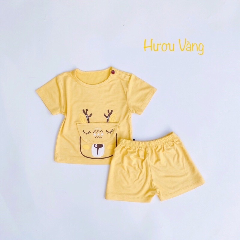 Bộ cộc tay mùa hè chất thun lạnh, bộ hình thú đáng yêu cho bé trai, bé gái size 6-16kg