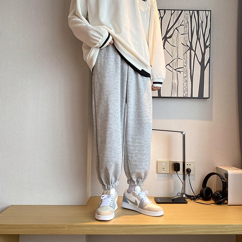 Quần dài thể thao dáng rộng màu trơn thời trang xuân thu phong cách Hàn Quốc cho nam