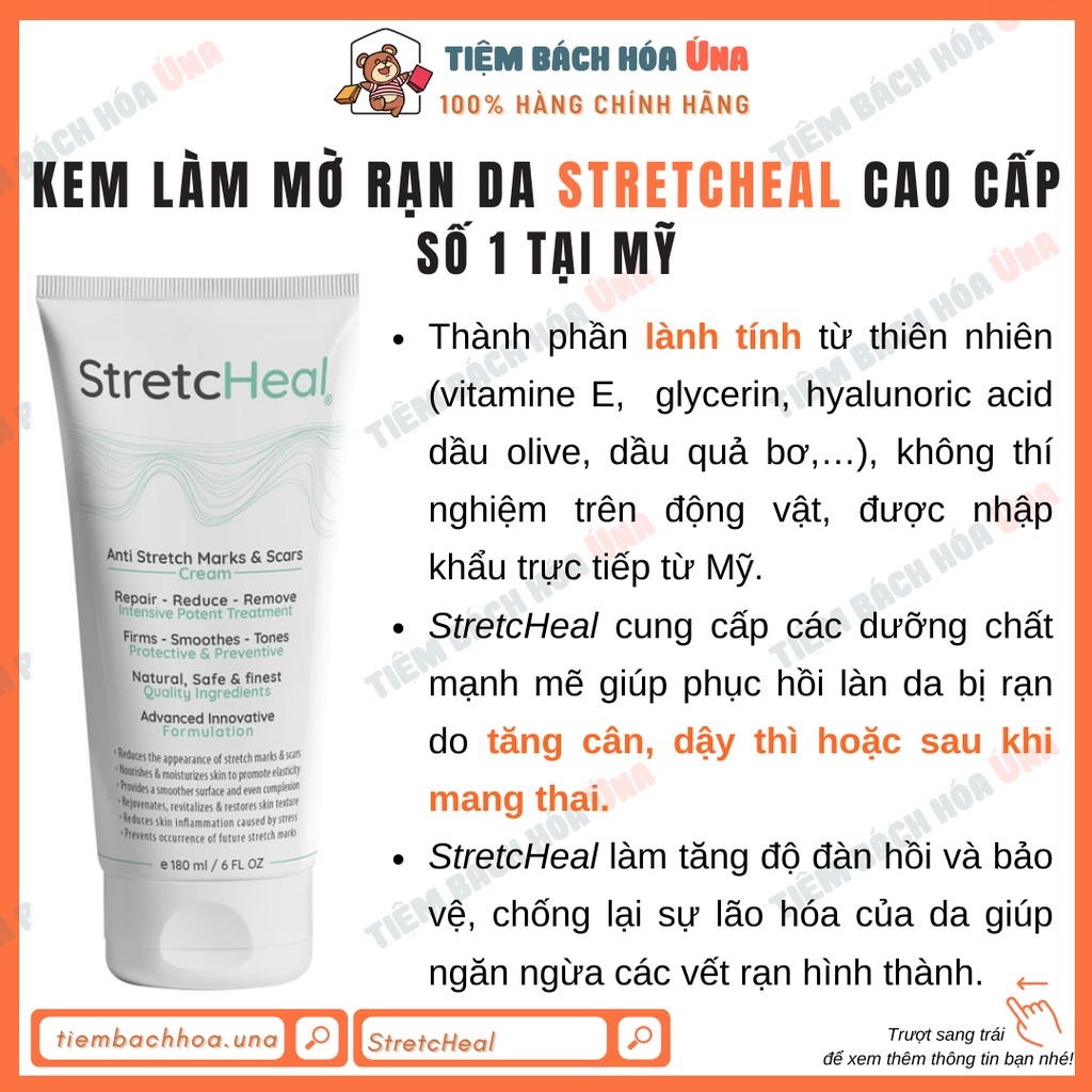 Kem bôi rạn da chuyên dụng cho mẹ bầu StretcHeal của Mỹ giảm thâm đỏ, chùng da tiembachhoauna