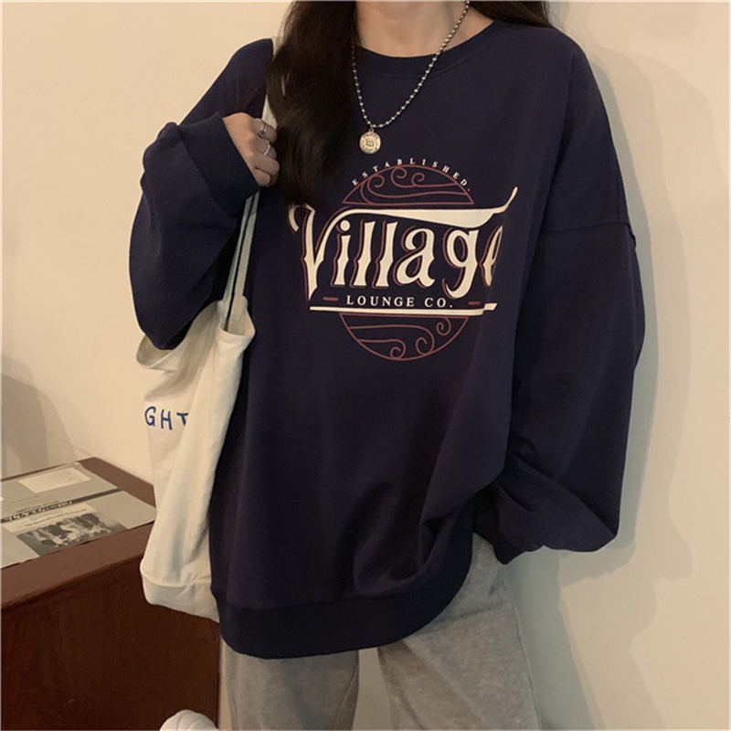 SUXI Áo sweater tay dài dáng rộng phong cách Hàn Quốc dành cho nữ