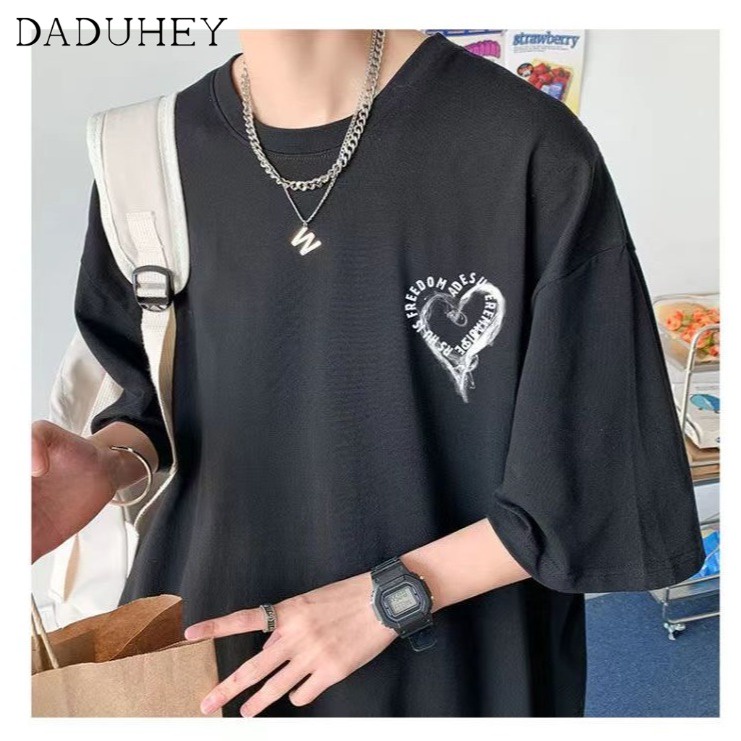 DaDuHey Men's Summer New Korean Style Trendy Simplicity Short Sleeve T-shirt Hong Kong Style Loose Casual Fashion Brand Half Sleeve Top