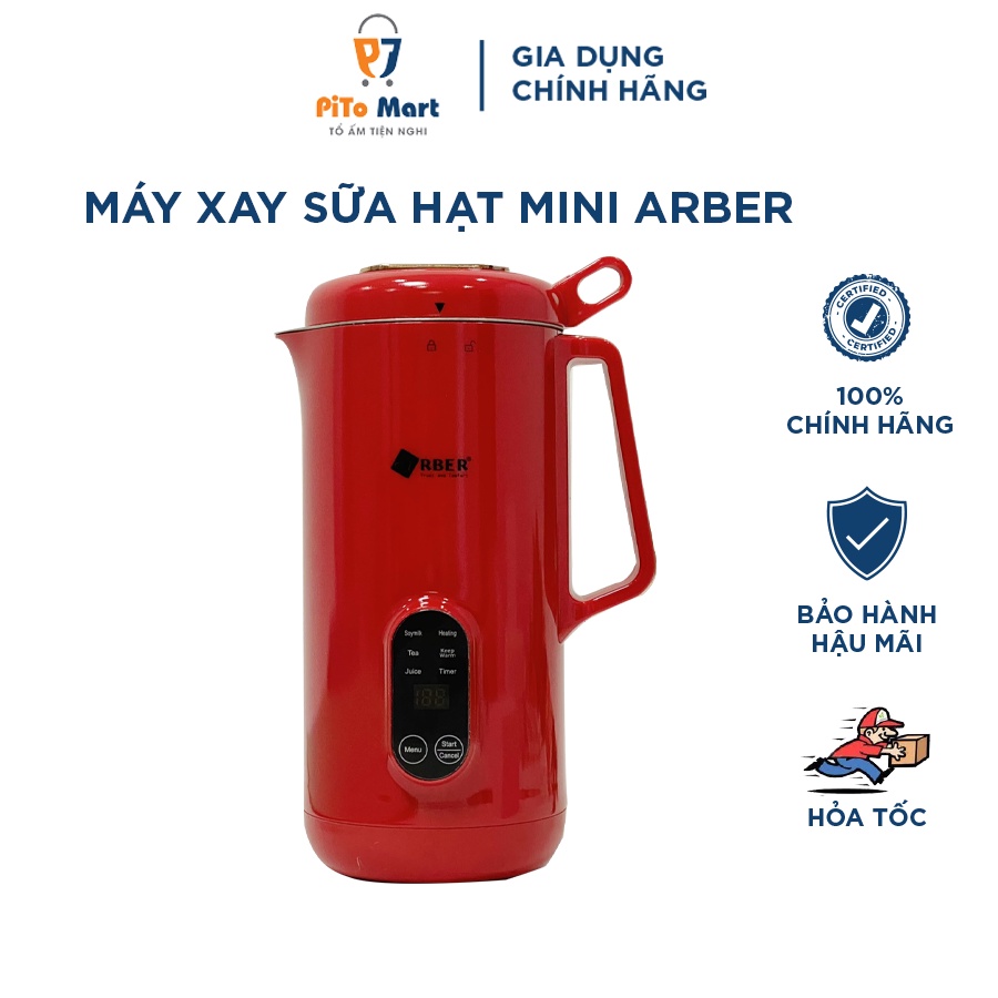 Máy làm sữa hạt mini, Máy xay sữa hạt ARBER MLSH4WMĐ dung tích 350ml màu đỏ - Bảo hành 12 tháng hàng Đức 100%