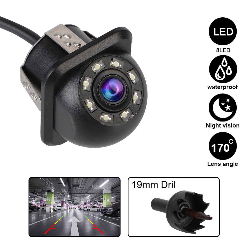 170° Camera Chiếu Hậu Cho Ô Tô Hỗ Trợ Tầm Nhìn Ban Đêm Góc Rộng 8 LED