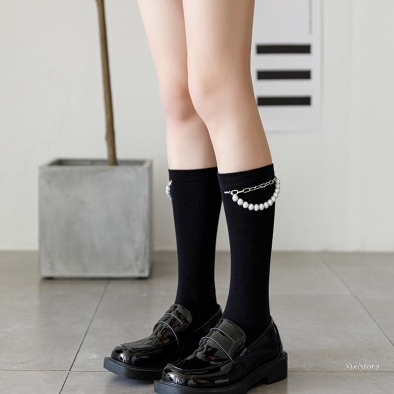 Vớ cotton trang trí ngọc trai giả phong cách Harajuku Nhật Bản cá tính