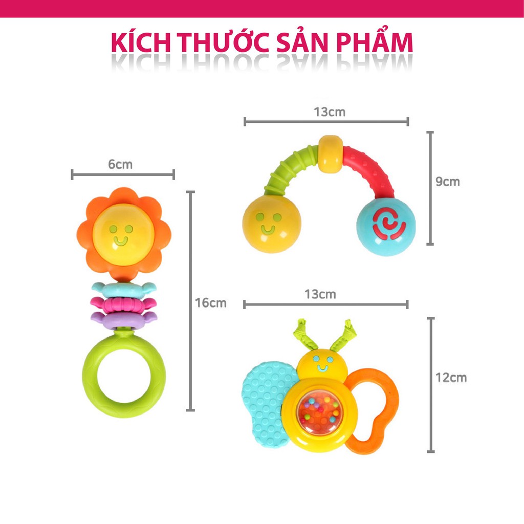 Đồ chơi Set 4 xúc xắc, lục lạc kiêm gặm nướu, luyện tay cho bé: Khu vườn cổ tích Winfun 3207