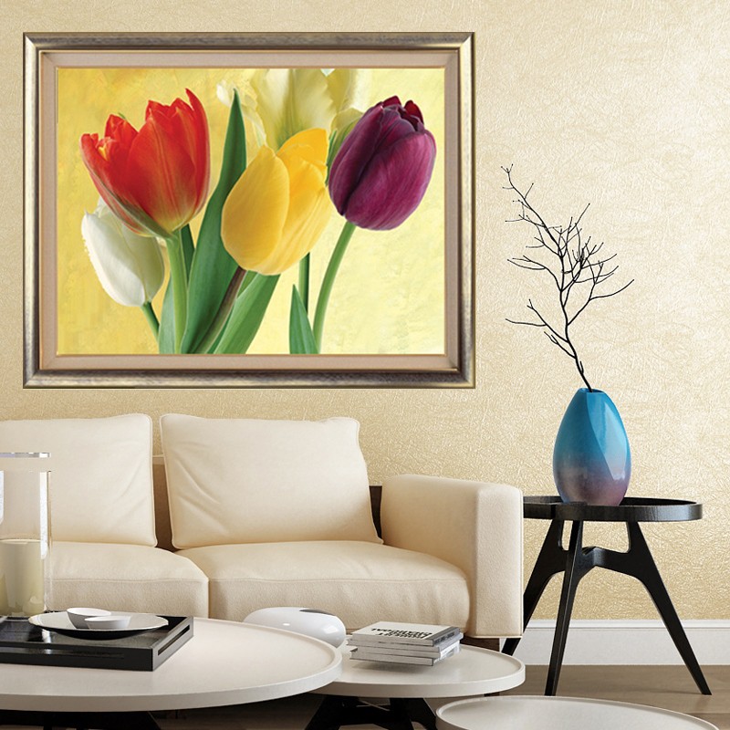 Tranh Đính Đá Đính Đá Hình Hoa Tulip Trang Trí Phòng Ngủ
