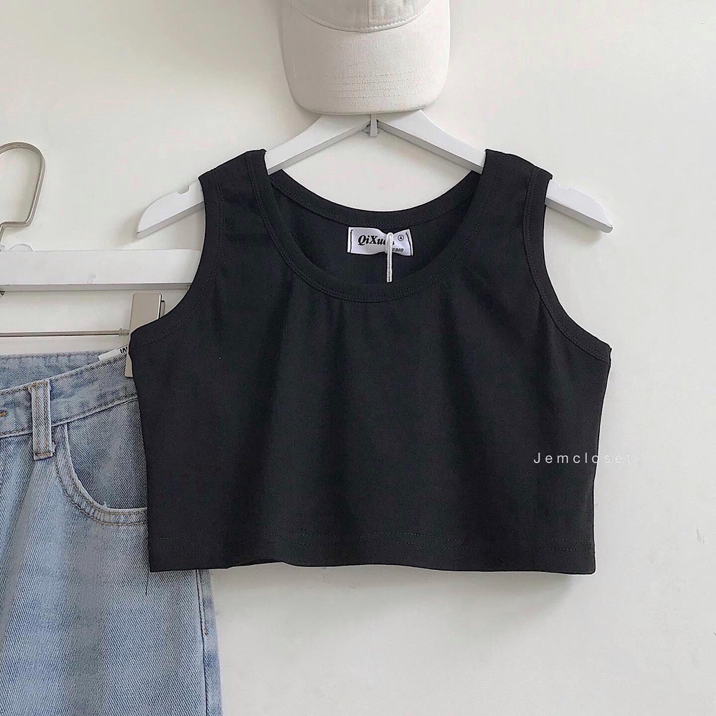 Áo Ba Lỗ Croptop JEMCLOSET Kiểu Dáng Basic Áo Croptop Nữ OX Chất Liệu Mềm Mịn 2 Màu Trắng Đen Mix Đồ Siêu Sexy 1693
