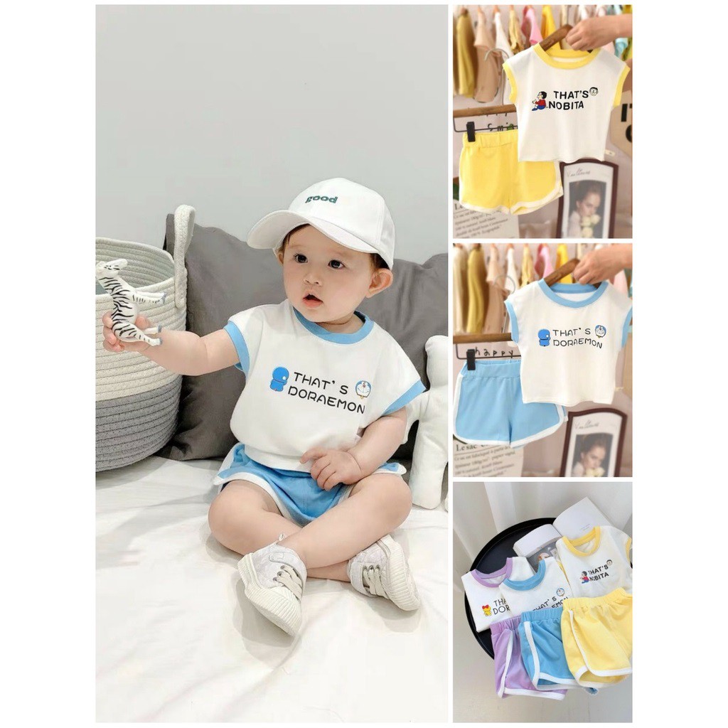 Bộ ba lỗ nobita,doraemon chất cotton thoáng mát cho bé 7-19kg