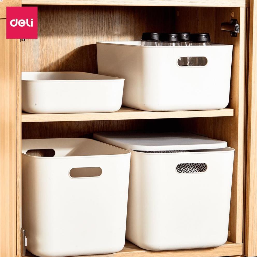 Hộp đựng đồ có nắp Deli - Cỡ siêu lớn, đa năng, nhựa cao cấp, có tay cầm, nắp đậy, phong cách đơn giản