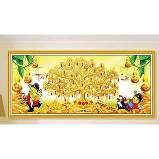 Tranh đính đá Cây Tiền Tài Lộc Lg1588 (120x55) chưa đính