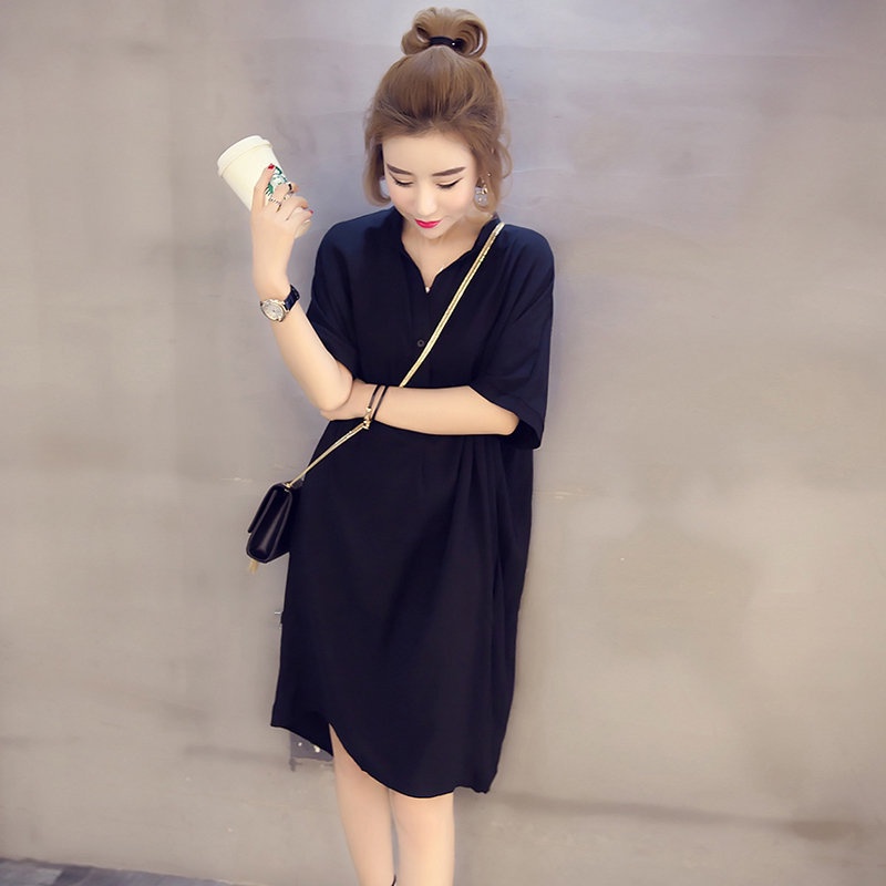 Đầm suông lửng kẻ sọc tay ngắn thời trang mùa hè kích thước L~5XL plus size cho 75kg