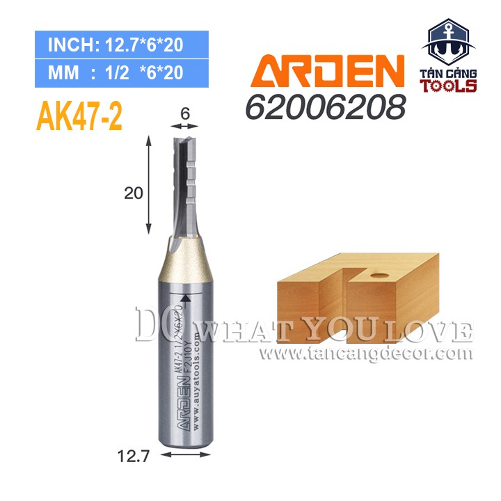 Mũi Router CNC AK47-2 Arden 6 x 20 mm Cốt 12.7 mm
