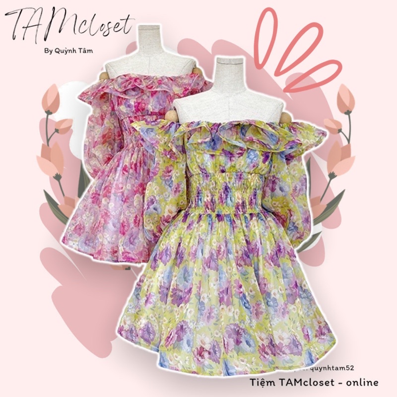 Đầm hoa xoè trễ vai - TK1106