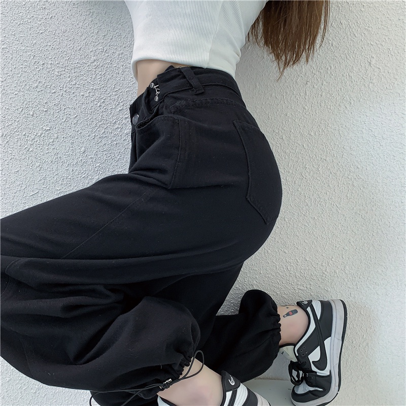 SUXI Quần nữ dáng rộng cạp cao cá tính thời trang mùa thu