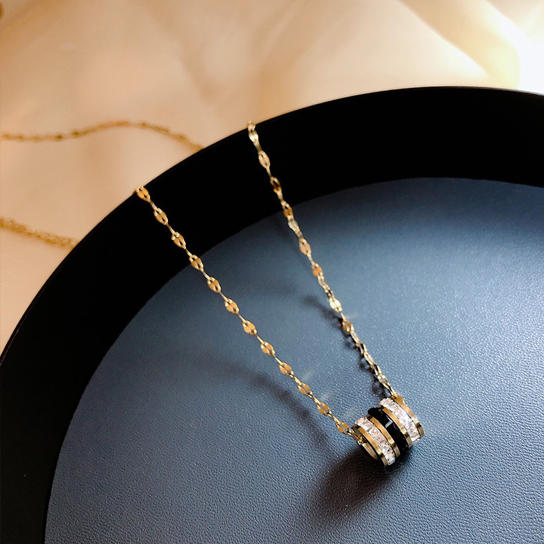 Dây Chuyền Thép Titan Màu Vàng Hồng Đính Đá Zircon Toàn Diện Thời Trang