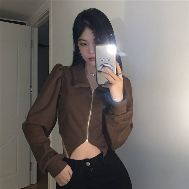 Bubble sleeve POLO collar shirt women's Spring and Autumn new slimming short style with a minority sense of design chic