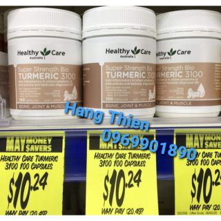 Tinh chất nghệ chữa lành vết thương giảm đau Healthy Care Turmeric 3000 100 Capsules