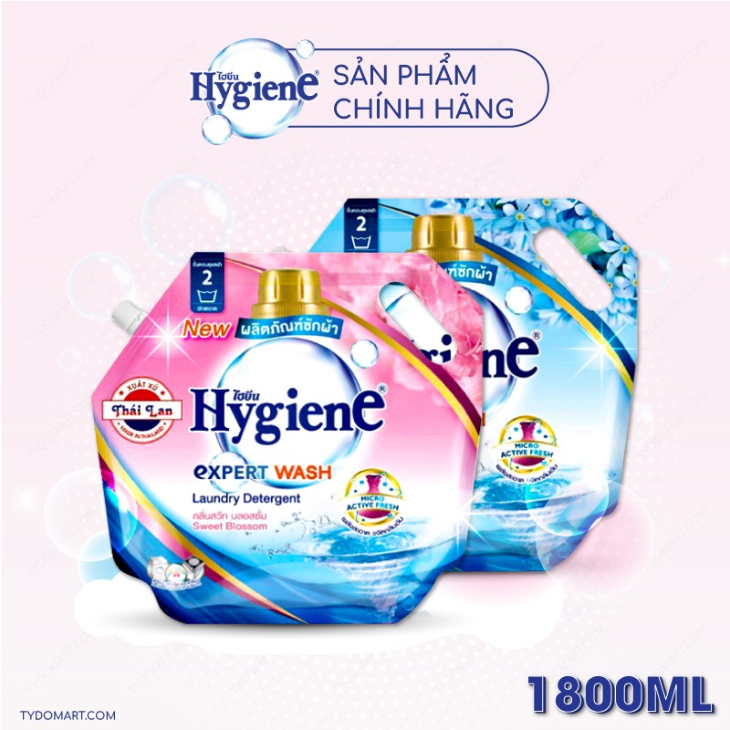 Nước giặt Thái Lan Hygiene túi 1800ml kết hợp xả vải giúp áo quần thơm lâu hàng chính hãng