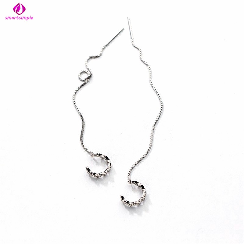 Khuyên Tai Nữ Dáng Dài Hình Gợn Sóng Đính Đá Sang Trọng