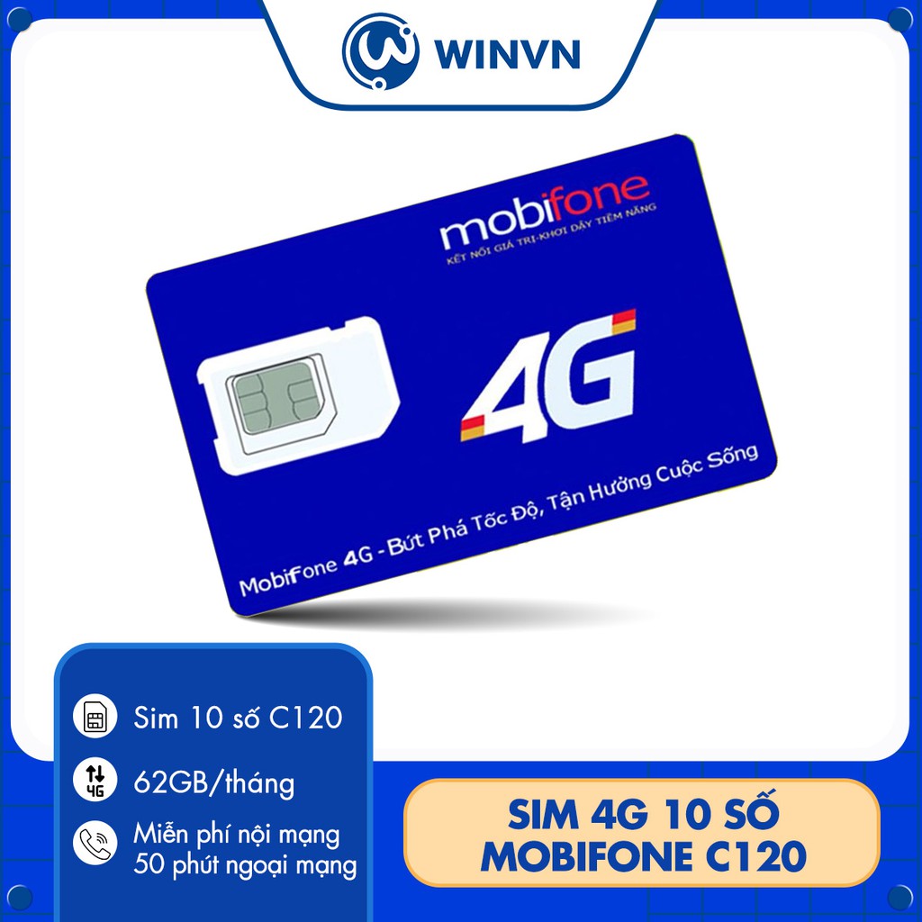 Sim 4G 10 số Mobifone C120 Mỗi tháng Tặng 120GB.Miễn phí cuộc gọi nội mạng + 50 phút gọi ngoại mạng winvn