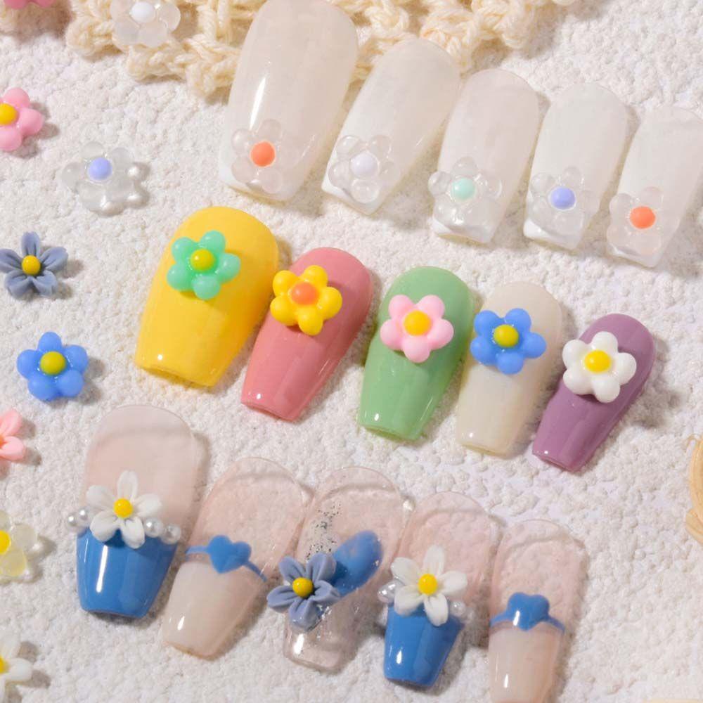 Phụ Kiện Trang Trí Móng Tay Trong Suốt Hình Hoa Xinh Xắn|Hạt Nhựa Nhiều Màu Sắc Đính Móng Nghệ Thuật