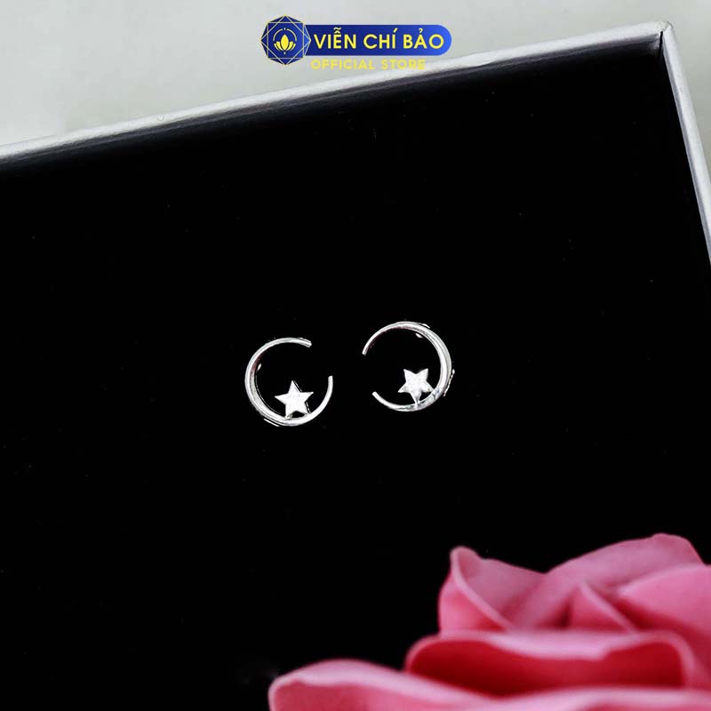 Bông tai bạc nữ trăng sao chất liệu bạc S925 thương hiệu Viễn Chí Bảo E023