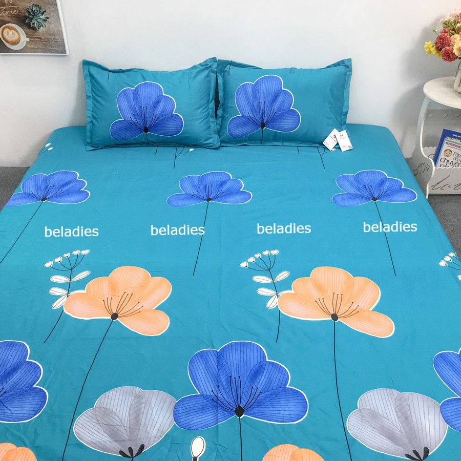 Vỏ ga bọc đệm 3 tấm 1 mặt ga trải gường kèm 2 vỏ gối nằm cotton poly cỡ 1m2 1m6 1m8 2m