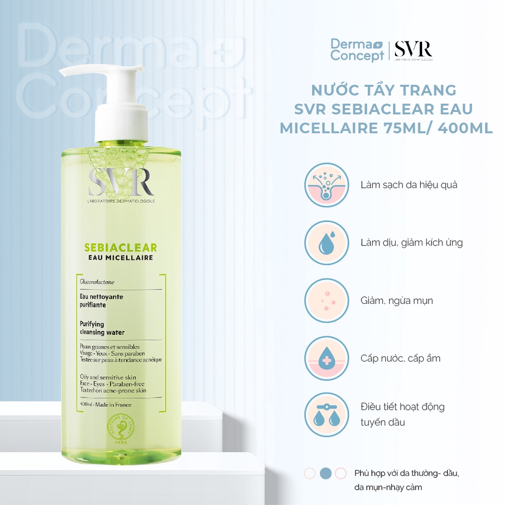 Nước tẩy trang cho da dầu mụn SVR Sebiaclear Eau Micellaire 75ML/ 400ML [NHẬP KHẨU CHÍNH HÃNG 100%]