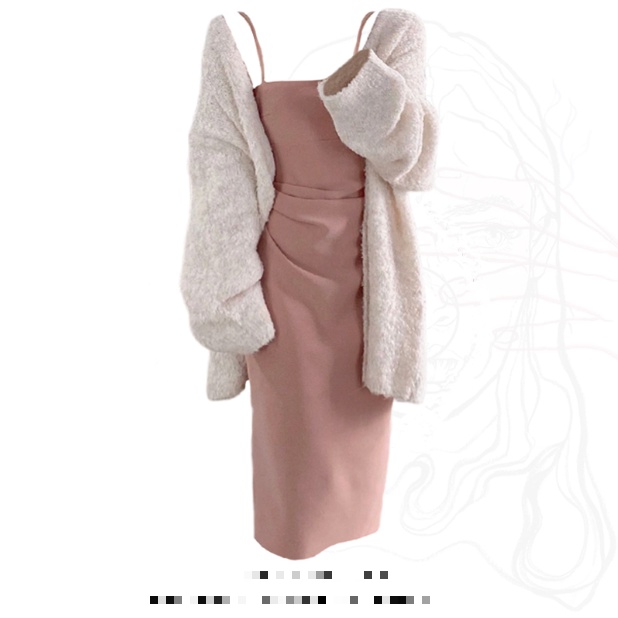 (ORDER - Sẵn S M) Set váy hai dây màu hồng xẻ tà ôm body thon gọn dáng sang trọng + Áo khoác len cardigan (kèm ảnh thật)