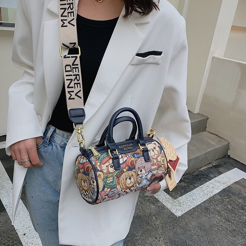 Túi Xách Đeo Vai Cỡ Nhỏ Thêu Hình Gấu Katy Phối Màu Tương Phản Dễ Thương Cho Nữ