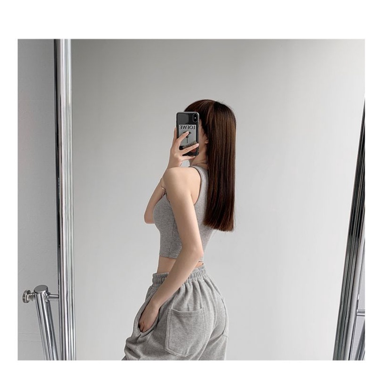 Áo Crotop 3 Lỗ Màu Xám , Croptop Thun Gân Phong Cách Hàn Quốc