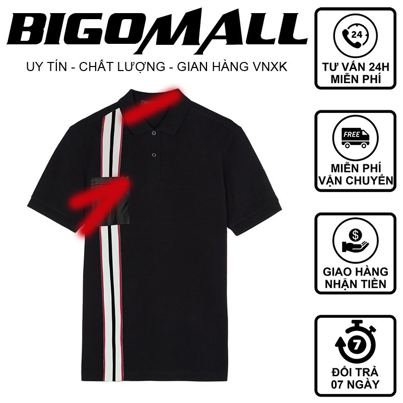 Áo polo túi khóa chạy sọc BIGOMALL - Áo phông cổ bẻ nam nữ unisex form rộng 65kg
