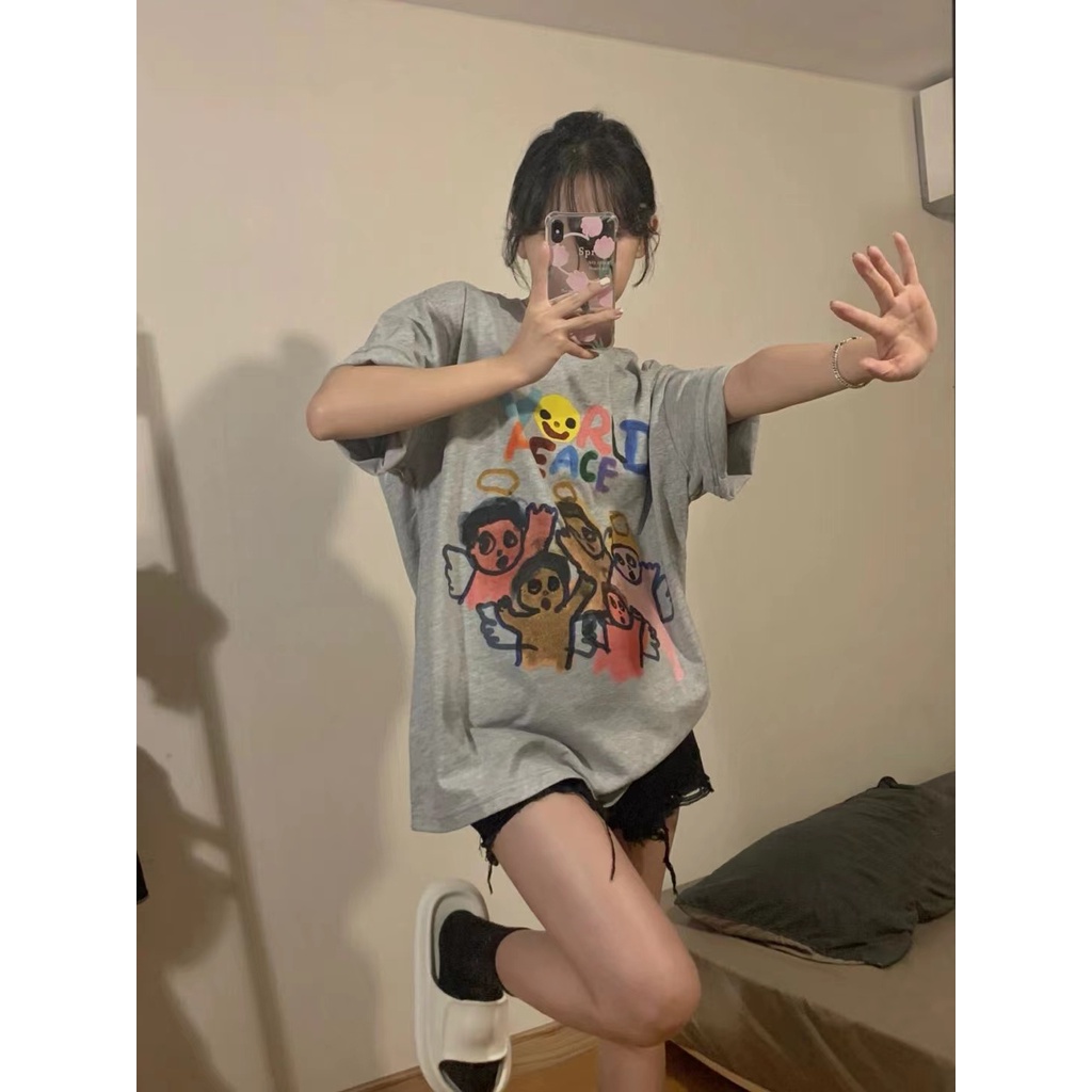 Chất Lượng Cao/Áo Thun Cotton/Áo Thun Dáng Rộng oversize In Họa Tiết Thời Trang Cho Nữ