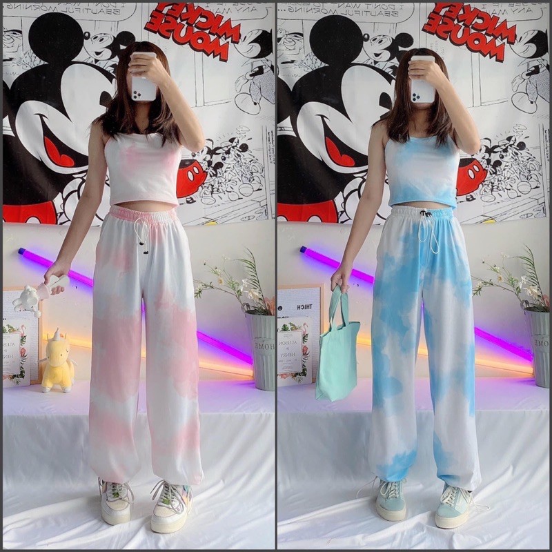 Set Áo CropTop Hai Dây-Jogger Pant Loang Màu Ảnh Thật