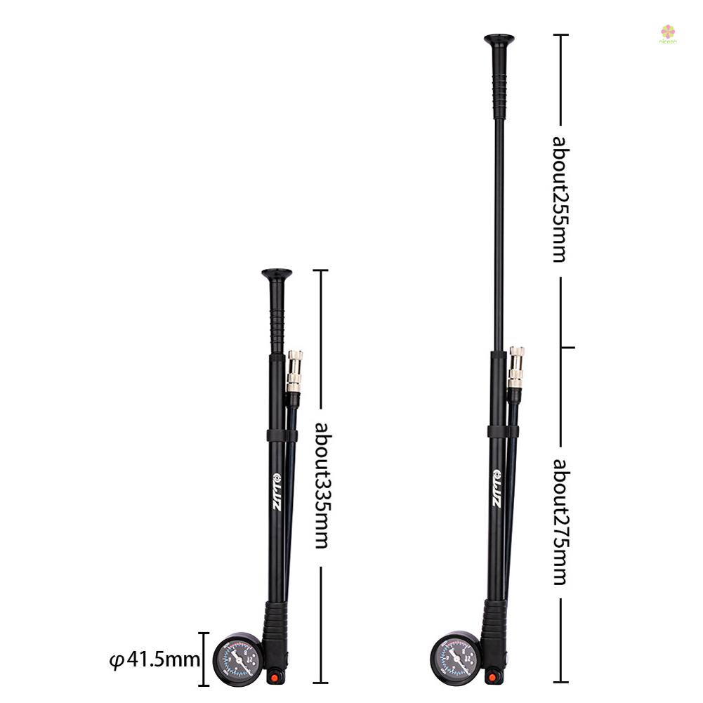 Bơm Xe Đạp 300PSI Mini ZTTO Áp Suất Cao Kèm Van Schrader & Đồng Hồ Đo Phuộc Trước Và Sau