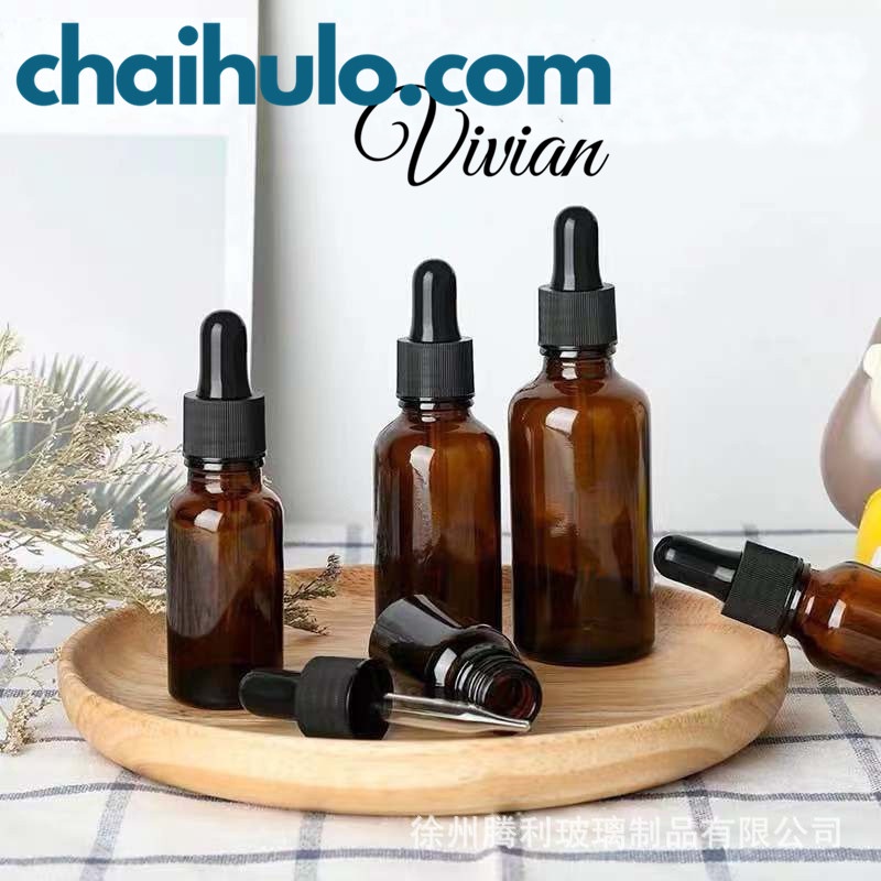 Chai thủy tinh, lọ đựng tinh dầu serum thân nâu nắp bóp đen nhỏ giọt 5ml 10ml 15ml 20ml 30ml 50ml 100ml