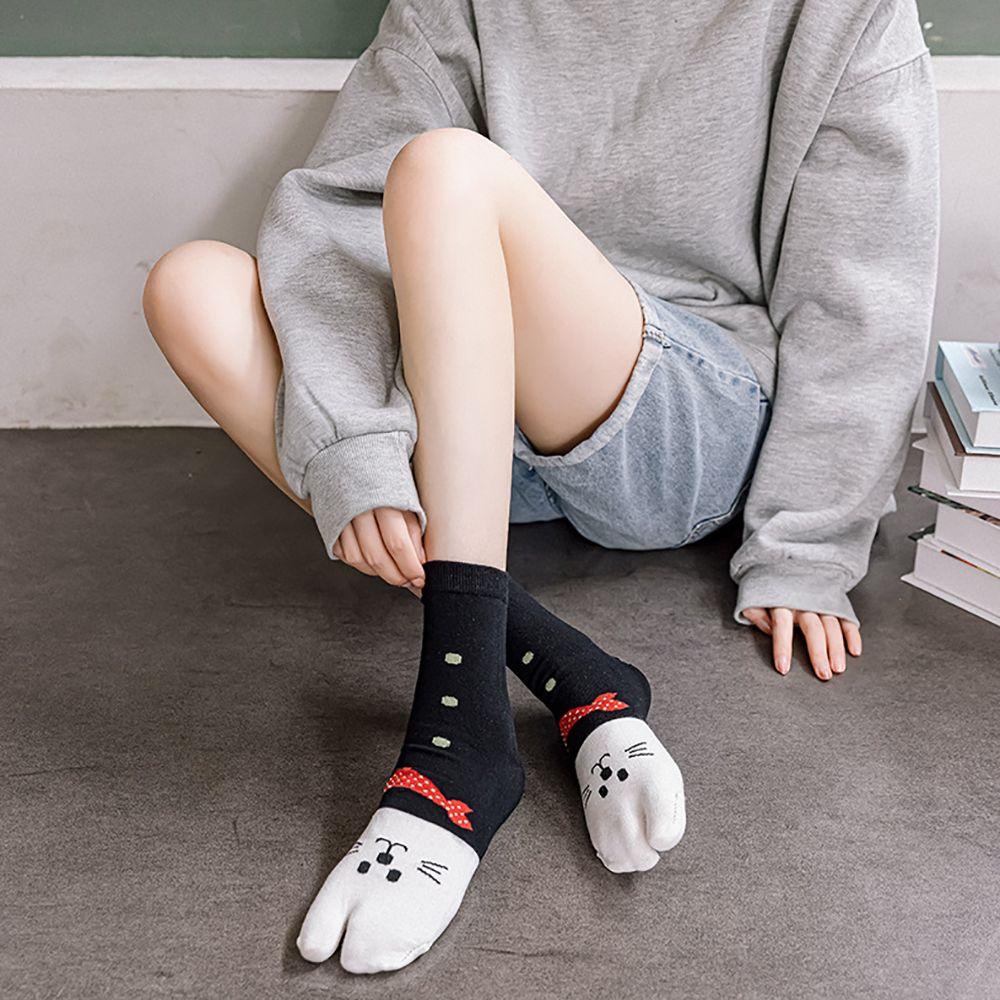 Vớ Xỏ Ngón Họa Tiết Mèo Dễ Thương Phong Cách Harajuku Cho Nữ