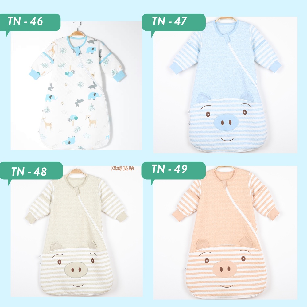 [Dày Ấm] Túi Ngủ Mùa Đông Cho Bé - Túi Ngủ Trẻ Em Trần Bông Cotton Sợi Tre (Tay Tháo Rời, Mở Chân)
