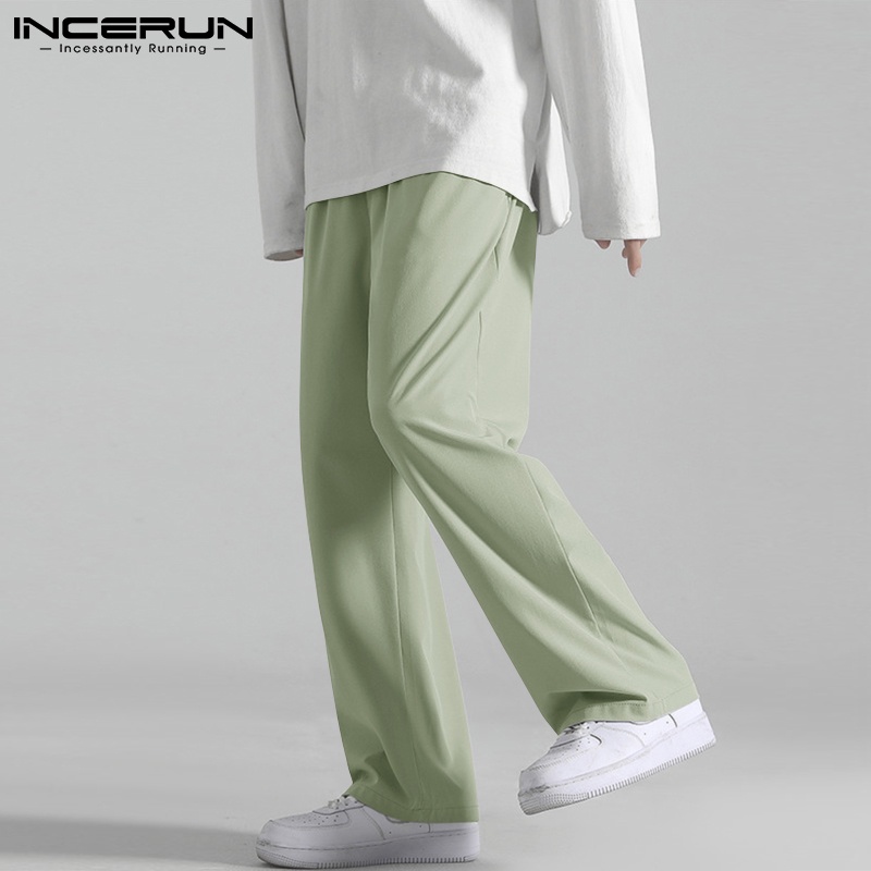 Quần dài INCERUN ống rộng màu sắc đơn giản cho nam