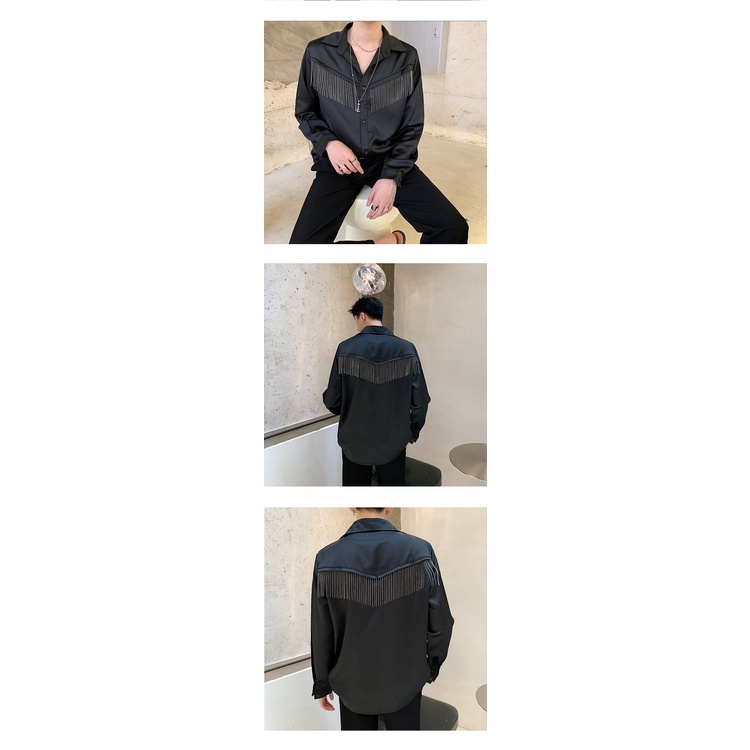 Áo Sơ Mi Lụa Satin Cao Cấp Đính Tua Rua Kim Loại Thời Trang Mới Cho Nam