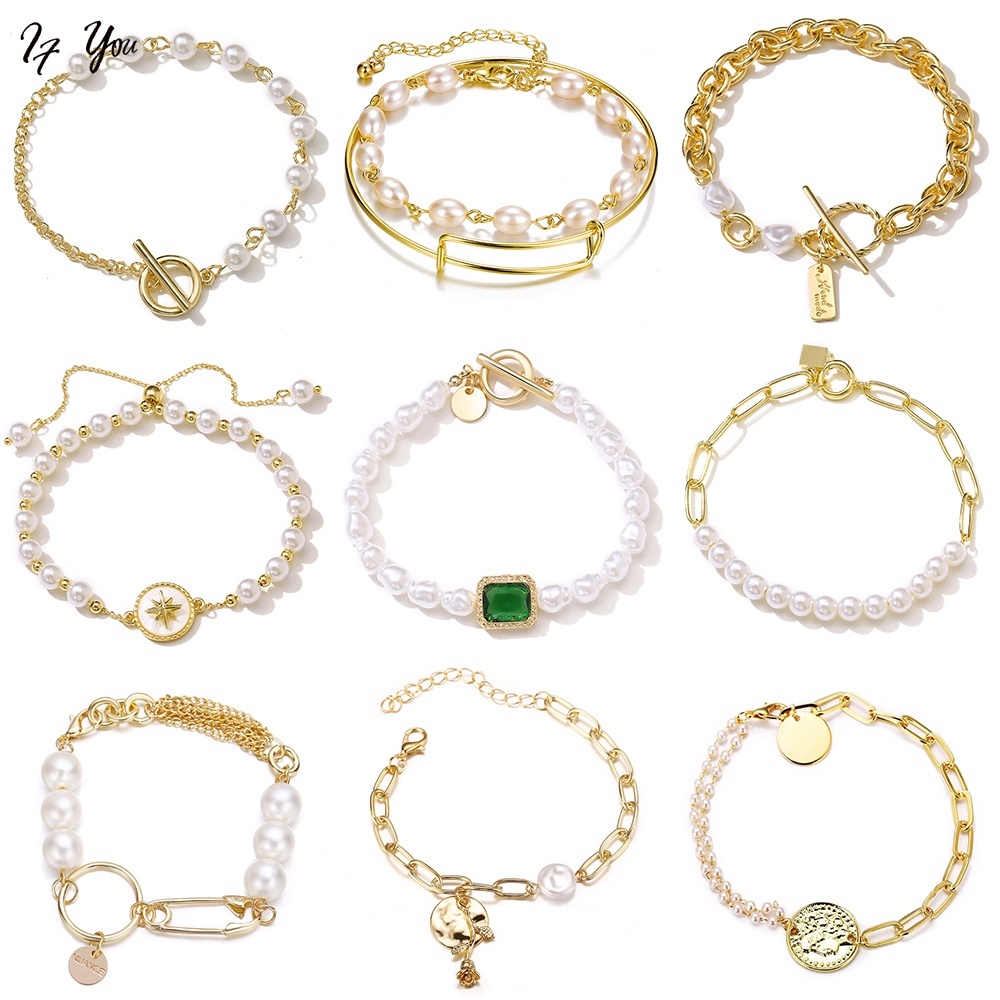 Set 4 vòng tay AY thiết kế độc đáo màu vàng phong cách cổ điển Hàn Quốc thời trang chất lượng cao